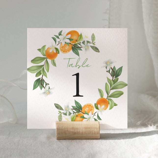Mandarin Orange Watercolor Mariage Numéro de table (Mandarin Orange Watercolor wedding table number sign)