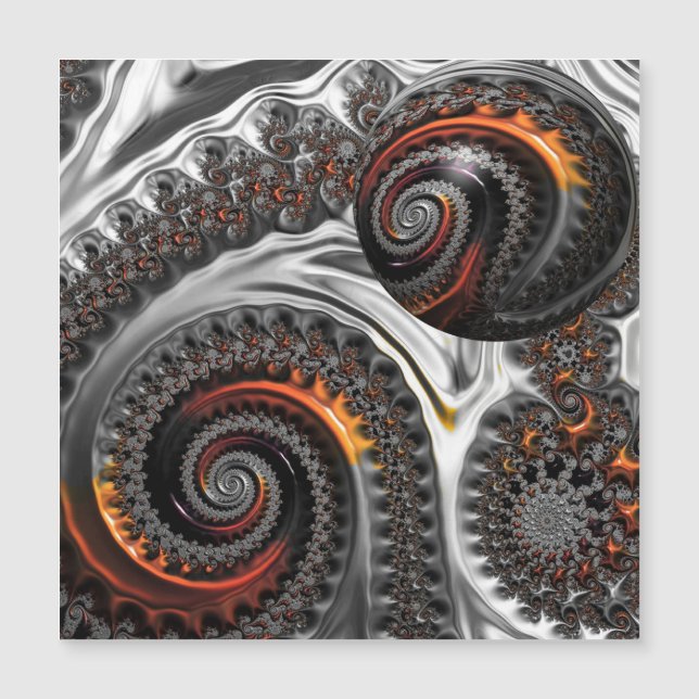 Mandelbrot argent et orange avec carte sphérique (Devant)