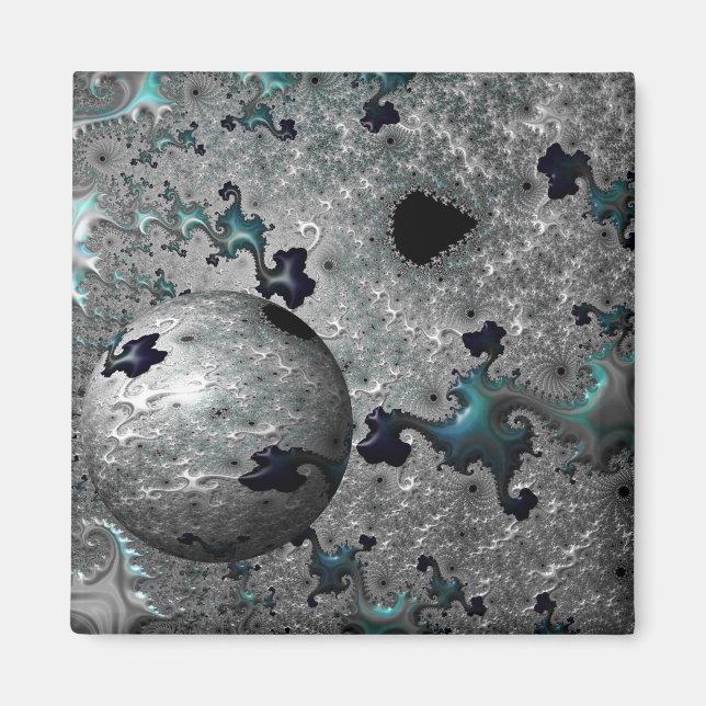 Mandelbrot Turquoise et Argent avec aimant sphériq (Devant)
