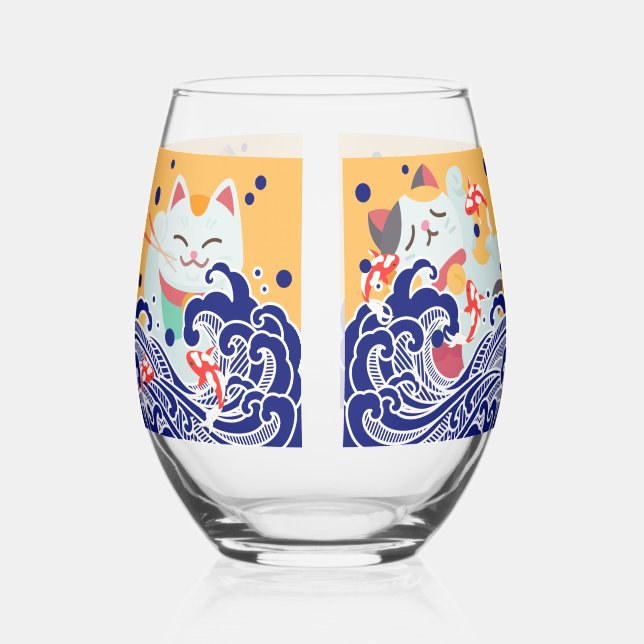 MANEKI NEKO chat chanceux Verre à vin sans pierre (Recto)