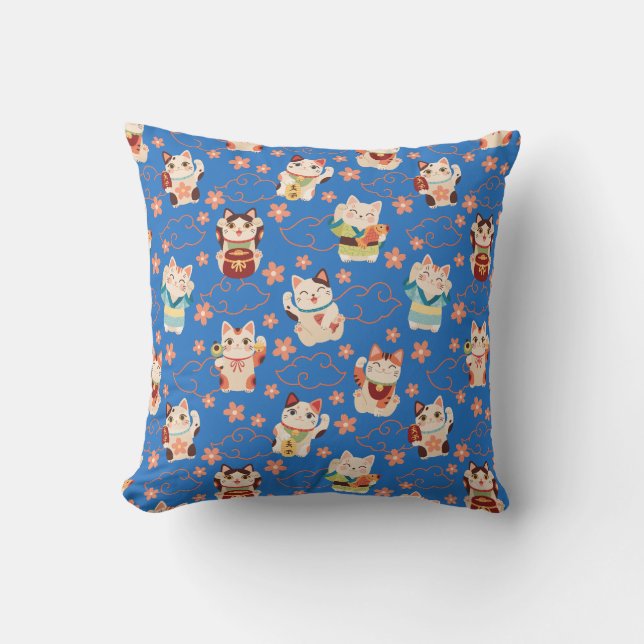 Maneki Neko Chats Chanceux Coussin de Lancer (Recto)