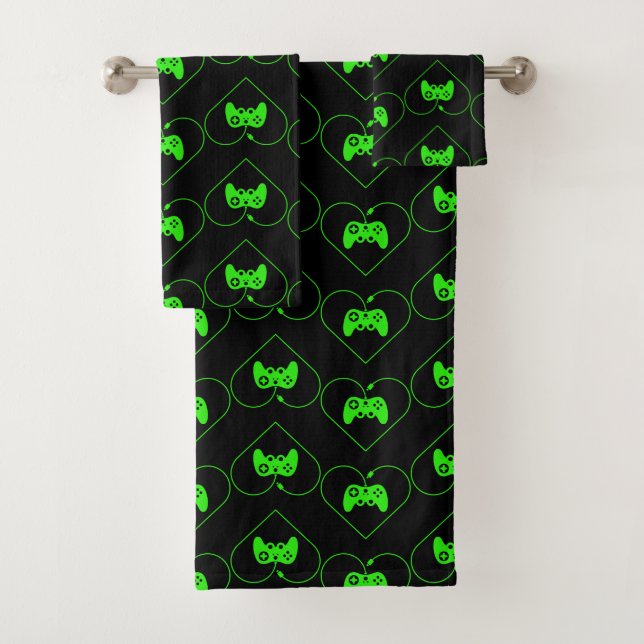 Manette de jeu vidéo verte à motif de cœur (En situation)