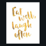 Mange bien rire souvent or typographie poster<br><div class="desc">Mangez bien rire souvent typographie citation impression d'affiches caractéristiques typographie manuscrite moderne en fausse feuille d'or Également vient en différentes couleurs.</div>