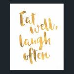 Mange bien rire souvent or typographie poster<br><div class="desc">Mangez bien rire souvent typographie citation impression d'affiches caractéristiques typographie manuscrite moderne en fausse feuille d'or Également vient en différentes couleurs.</div>