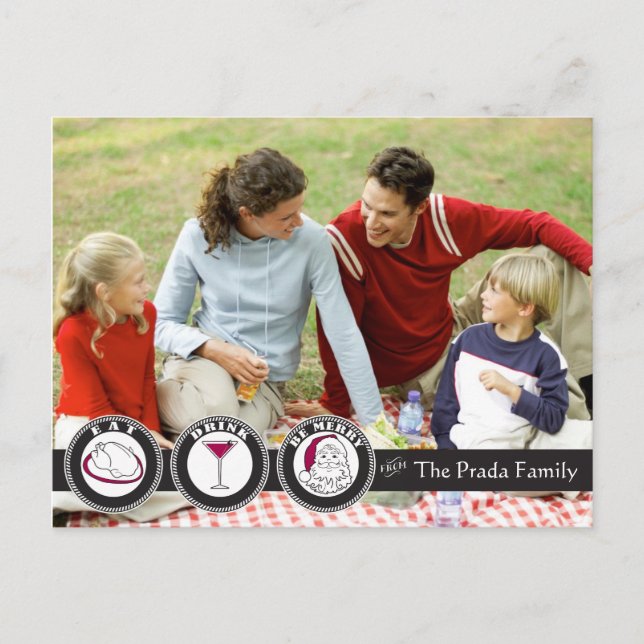 Mange, Bois, Sois Joyeuse Carte De Noël (Devant)