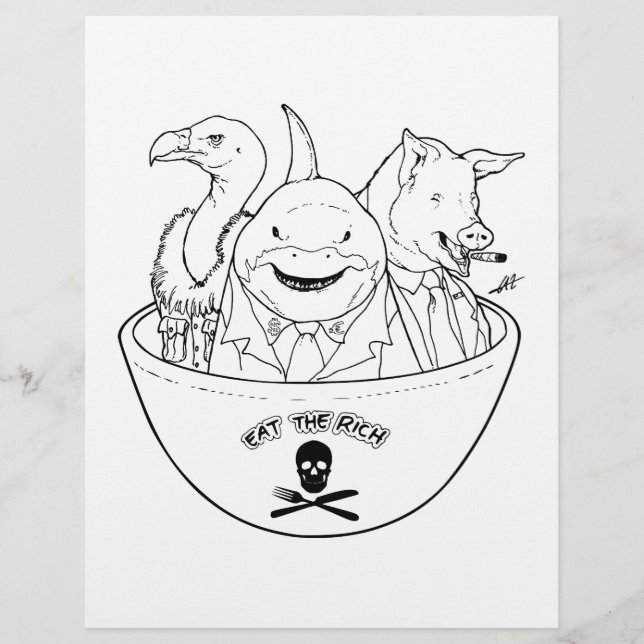 Mange les riches ! - Page de coloriage. (Devant)