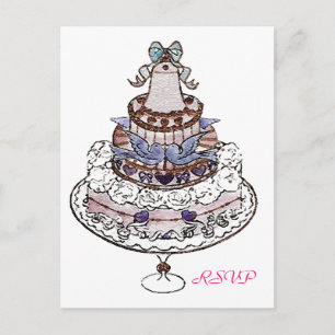 Mangeons du gâteau ~ Carte postale RSVP de mariage