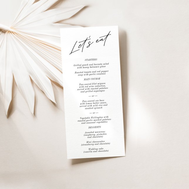 "Mangeons" Élégant menu Mariage noir et blanc ("Let's Eat" Simple Elegant Black Wedding Menu)