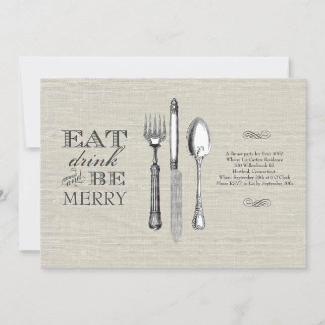 Manger, boire et être joyeux | Invitation sur lin (Devant)