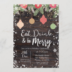 Manger, Boire & Être Joyeux Carte de Noël, Rustiqu