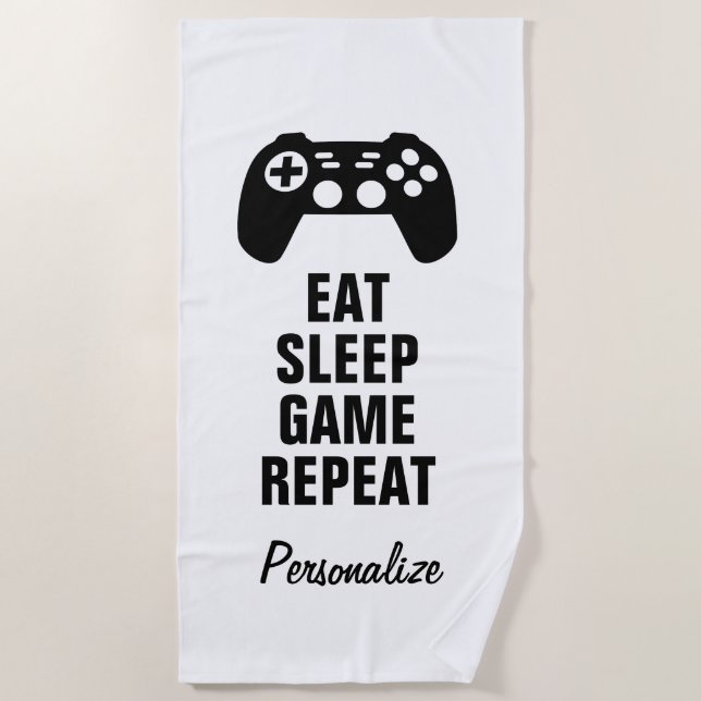 Manger dormir jeu répéter serviette de plage drôle (Devant)