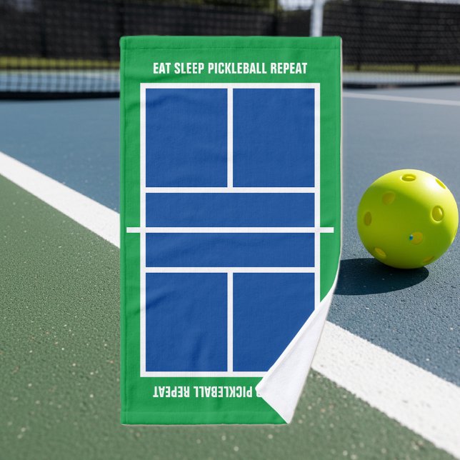 Manger dormir pickleball répéter drôle bleu vert t (pickleball towel)