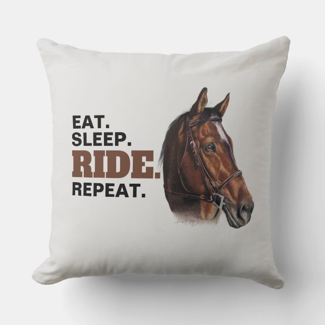 Manger.Dormir. Ride.Recommencer. Coussin à cheval (Recto)