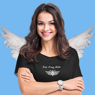 Manger. Priez. T-shirt femme moto