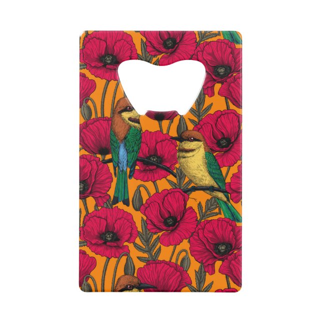 Mangeurs d'abeilles et pavots sur orange (Devant)