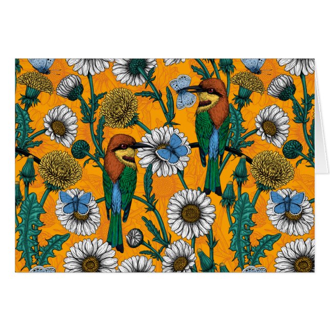 Mangeurs d'abeilles, papillons bleus et marguerite (Devant horizontal)