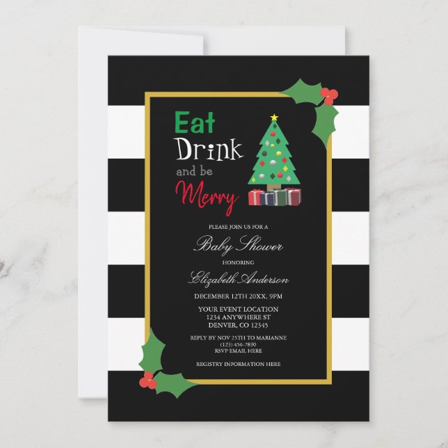 Mangez Boire Et Soyez Merry Baby shower Invitation (Devant)