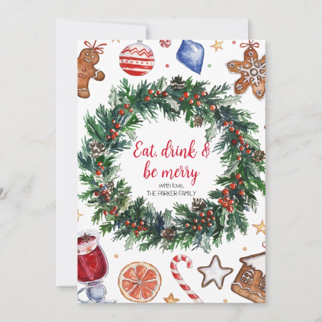 Mangez, buvez et soyez Joyeux Noël Carte de vacanc (Devant)