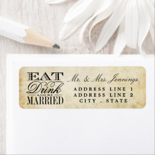 Mangez, buvez et soyez marié Étiquettes de mariage