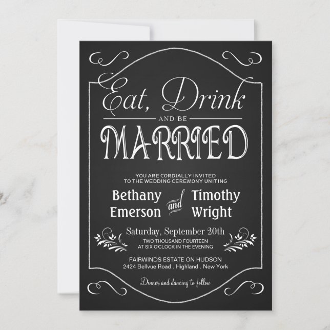 Mangez un verre Marié Invitations Fancy Chalkboard (Devant)