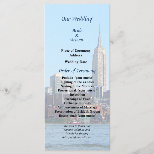 Manhattan Skyline Du Hoboken Wedding Programme (Devant)