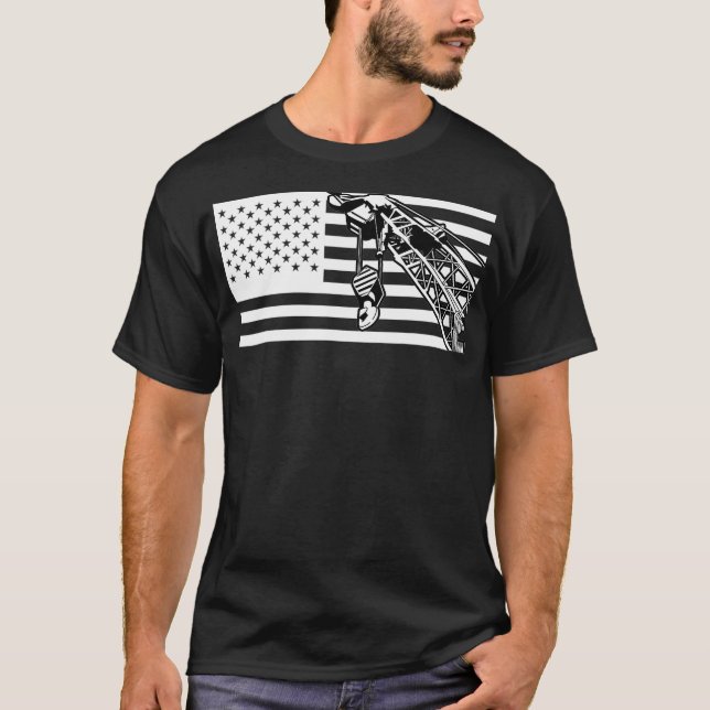 Manipulateur de grue Tshirt US Drapeau Mens Lourds (Devant)
