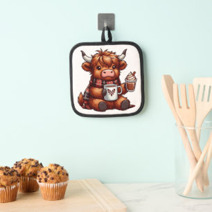 Manique Adorable Vache Highland Profitant De Boissons Conf