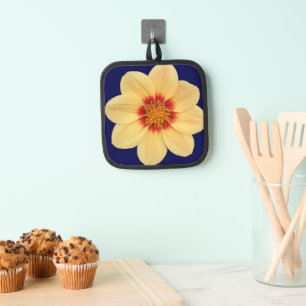Manique Big Jaune Dahlia sur Blue Floral
