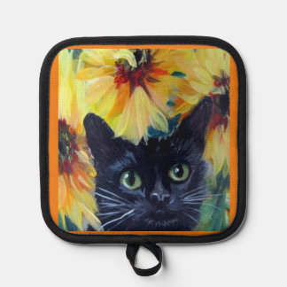 Manique Black cat and sunflowers Oven Mitts & Pot Holders
