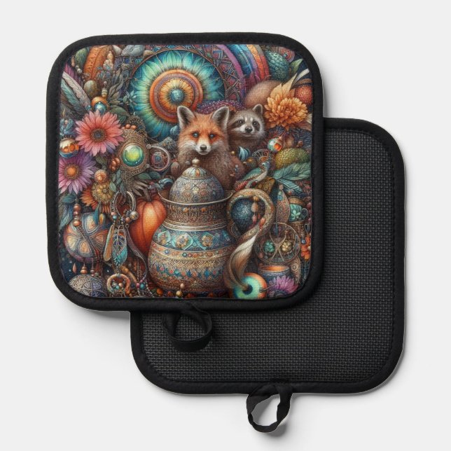 Manique Boho Fox Raccoon Floral Design (Recto/Verso)