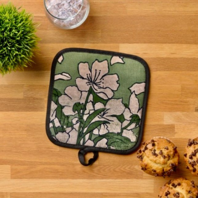 Manique Cascade de fleurs roses  (Pot Holder Full rubber protection cover no slip silicon hanging loop. 
)