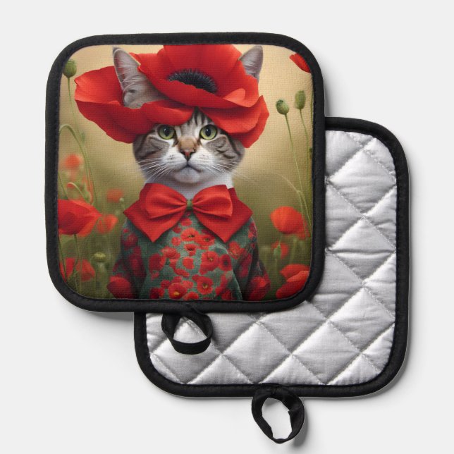 Manique Chat avec une robe faite de coquelicot (Recto/Verso)