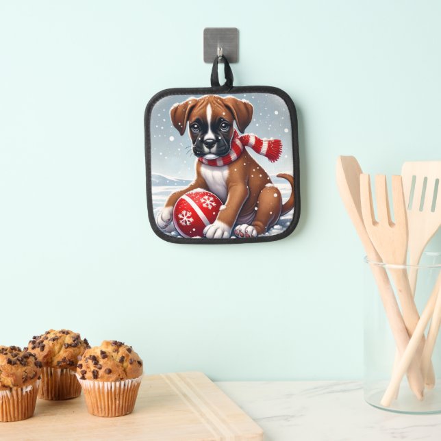 Manique Chiot Boxer Adorable dans un Paysage enneigé (In situ (suspendu))