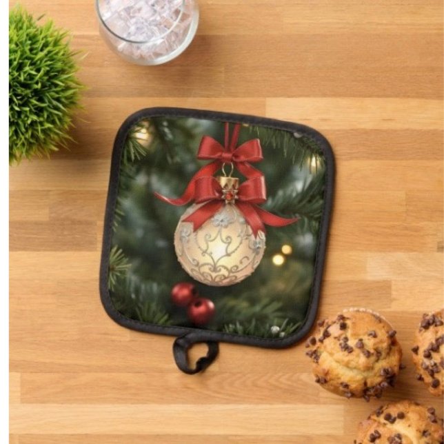 Manique Collection d'ornements de Noël élégants avec nœud  (Pot Holder Full rubber protection cover no slip silicon hanging loop. )