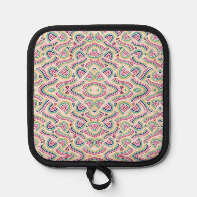 Manique Colorful mandala-patterned pot holder with black  (Recto)