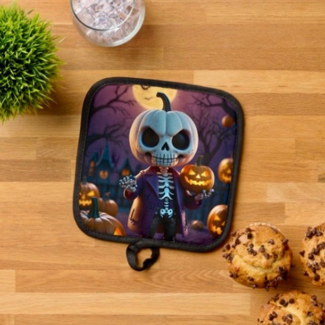 Manique Compagnon squelette de champ de citrouilles (Pot Holder Full rubber protection cover no slip silicon hanging loop. 
)