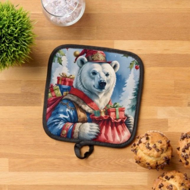 Manique Conception de Noël de Santa ours polaire (Pot Holder Full rubber protection cover no slip silicon hanging loop.)