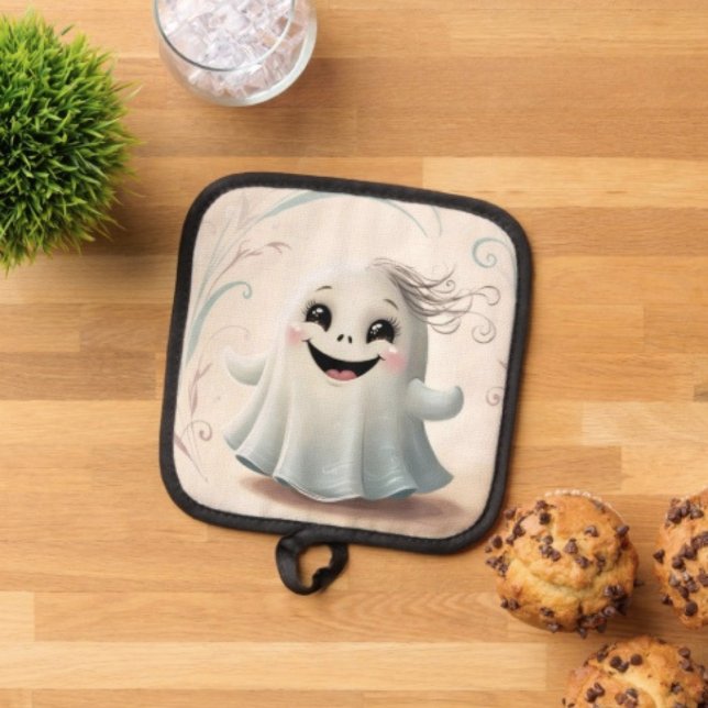 Manique Conception Halloween d'un ami fantomatique adorabl (Pot Holder Full rubber protection cover no slip silicon hanging loop. 
)