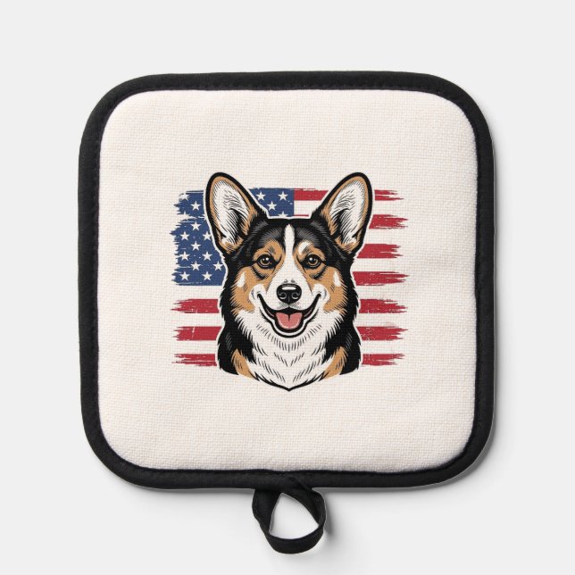 Manique Corgi Patriotique Drapeau Américain Design Vectori (Recto)
