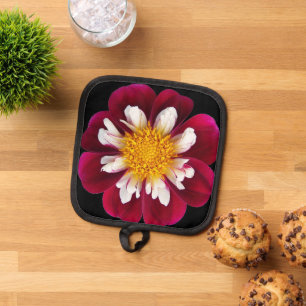 Manique Dahlia floral collerette rouge et blanc
