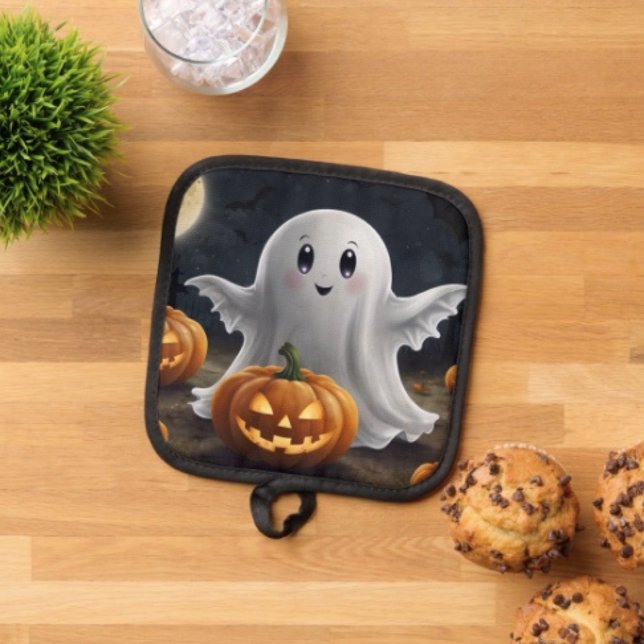 Manique Délice Effrayant : Amusement Fantomatique d'Hallow (Pot Holder Full rubber protection cover no slip silicon hanging loop. )