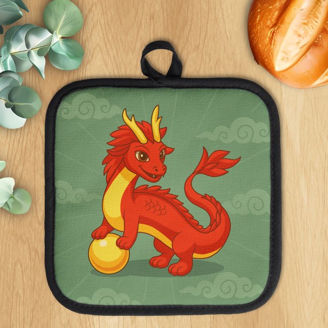 Manique Dragon Chinois Rouge sur Fond Vert (Créateur téléchargé)