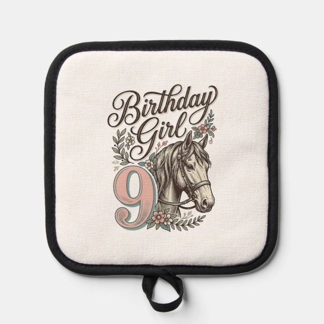 Manique Fille d'anniversaire 9 Cheval Floral Gravure Vinta (Recto)