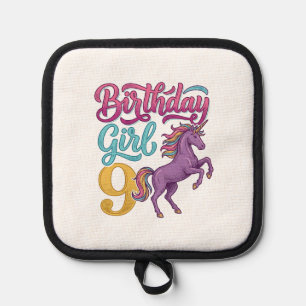 Manique Fille d'anniversaire 9 Licorne Dessin de gravure v
