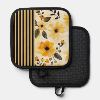 Manique Fleur jaune avec bande sur noir