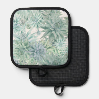 Manique Floral Apron – Soft Blues & Greens on White 