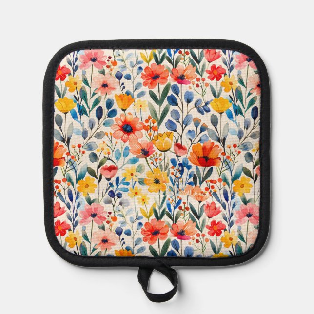 Manique Fond de fleurs sauvages de printemps à l'aquarelle (Recto)