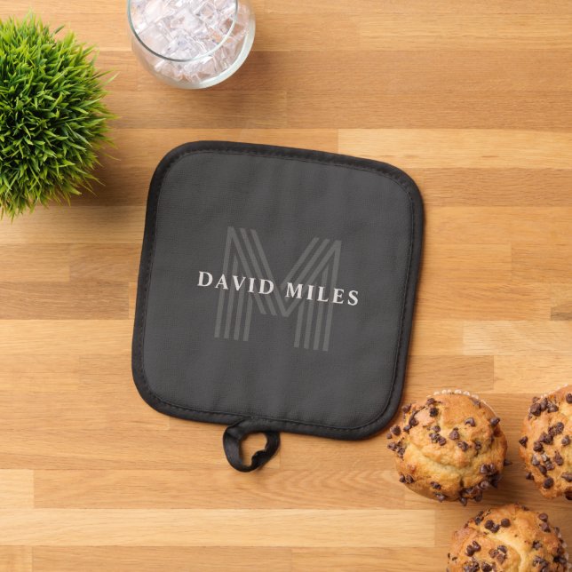 Manique Gris foncé Rétro Moderne Monogramme Nom (De haut en bas)