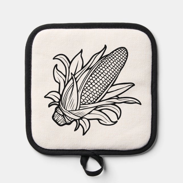Manique Icône d'épi de maïs noir et blanc avec feuilles (Recto)