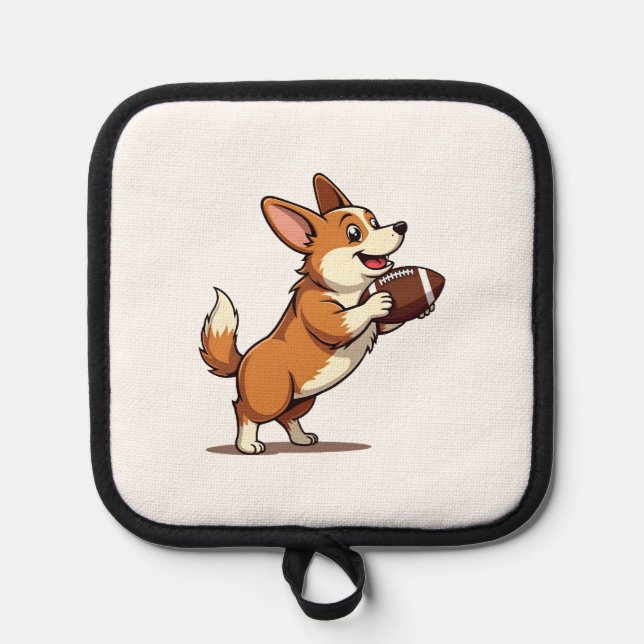 Manique Illustration Rétro de Chien de Football Corgi Vint (Recto)